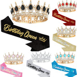 Bling Rhinestones Birthday Party Kit Tiara Crown Queen Sash Women Girl Happy Birthday Hair Accessories Prom Gifts Decorations