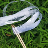 White Ribbon Wands Fairy Sticks Wedding Twirling Lace Streamers With Golden Silver Bell Party Cheering Prop Favor for wedding