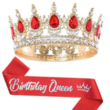 Bling Rhinestones Birthday Party Kit Tiara Crown Queen Sash Women Girl Happy Birthday Hair Accessories Prom Gifts Decorations