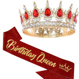 Bling Rhinestones Birthday Party Kit Tiara Crown Queen Sash Women Girl Happy Birthday Hair Accessories Prom Gifts Decorations