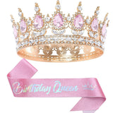 Bling Rhinestones Birthday Party Kit Tiara Crown Queen Sash Women Girl Happy Birthday Hair Accessories Prom Gifts Decorations