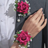 2 sets of wrist and corsage accessories. The bracelet flowers and corsages are suitable for weddings and engagements.