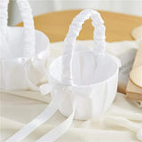 20cm White Girls Flower Basket Silk Wedding Basket for Flower Bride Girls Kids Hand Held Wedding Ceremony Party Decorations