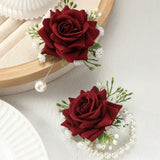 2 sets of wrist and corsage accessories. The bracelet flowers and corsages are suitable for weddings and engagements.
