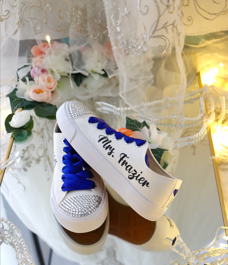 Bridal Royal Blue Personalized Sneakers customized for a wedding dance