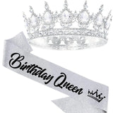 Bling Rhinestones Birthday Party Kit Tiara Crown Queen Sash Women Girl Happy Birthday Hair Accessories Prom Gifts Decorations