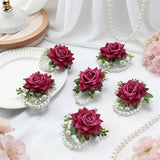 2 sets of wrist and corsage accessories. The bracelet flowers and corsages are suitable for weddings and engagements.