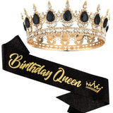 Bling Rhinestones Birthday Party Kit Tiara Crown Queen Sash Women Girl Happy Birthday Hair Accessories Prom Gifts Decorations