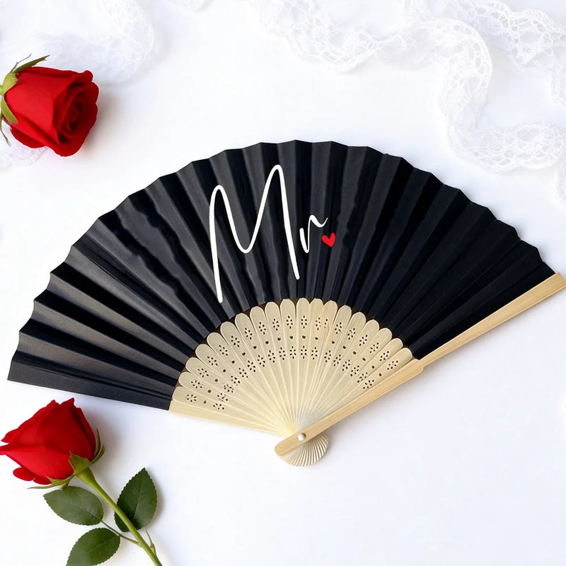 Mr Mrs Husband Wife Couple Hand Fan Bride Groom Wedding Just Married Honeymoon Trip Bridal Shower Anniversary Engagement Gift