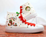 Merry Christmas gnome high top sneakers personalized with red ribbon laces - side view