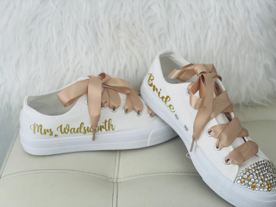 Bridal Golden Wedding Sneakers with Champagne Laces